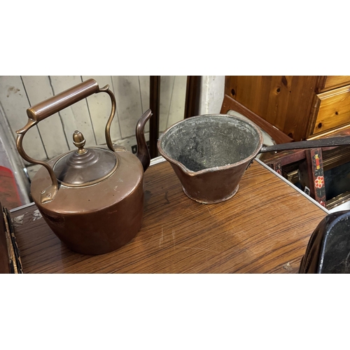 332 - Victorian copper kettle & pan