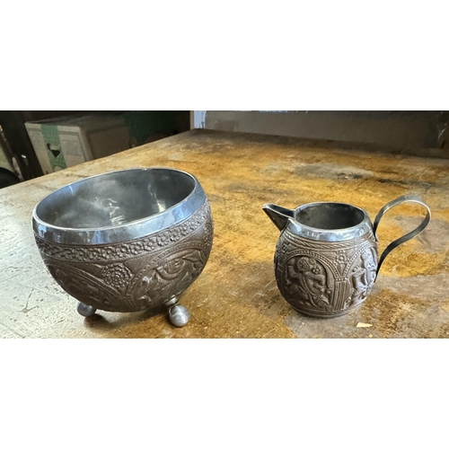 798 - Silver rimmed coconut jug & bowl