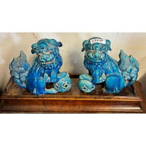 152A - Antique pair oriental glazed foo dogs