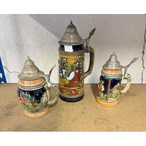 6 - 3 pottery steins