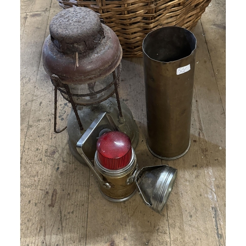 100 - Tilley lamp,torch & brass shell case