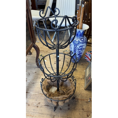 128 - Wrought iron 3 tier flower basket