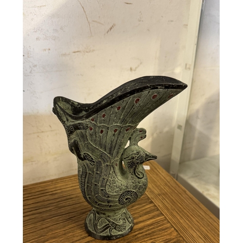 246 - Bronze peacock vase