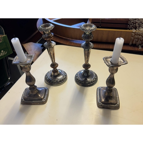 272 - 2 pairs silver plated candlesticks