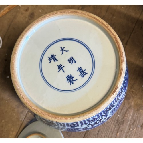 761 - Large chinese 19th century blue & white Jar with lid