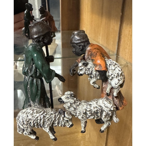 632 - Bergman cold painted bronze shepherds & sheep