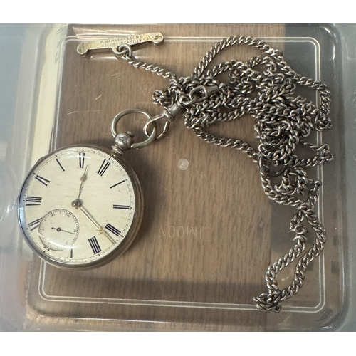 652 - Silver pocket watch & chain