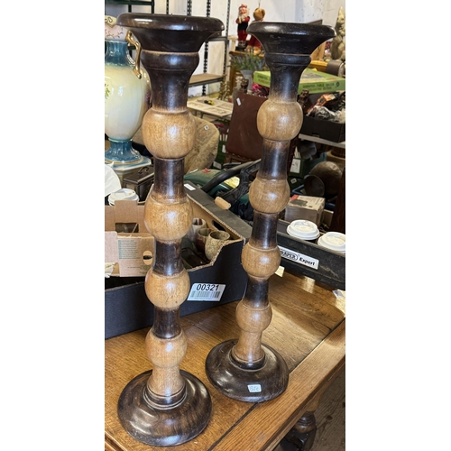 15 - Pair wood candle stands