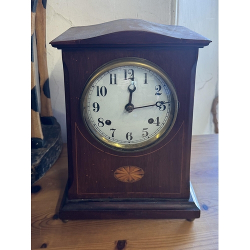 64 - Edwardian mahogany & inlaid mantle clock