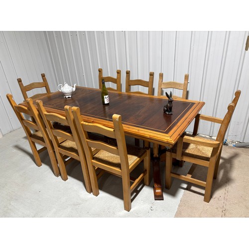 943 - Twin pedestal dining table & 8 chairs,including 2 carvers