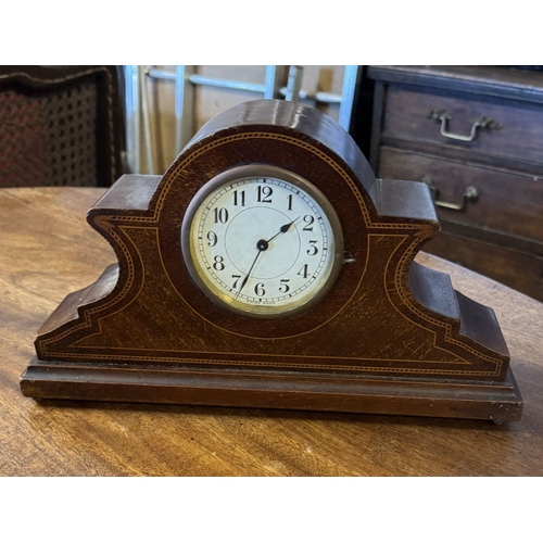 295 - Edwardian mahogany & inlaid mantle clock