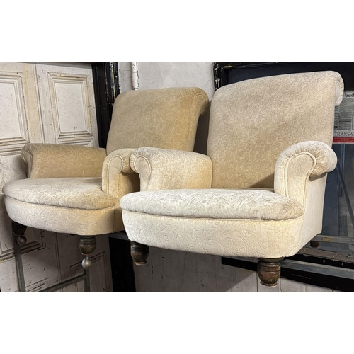 1065 - Pair Victorian upholstered slipper chairs