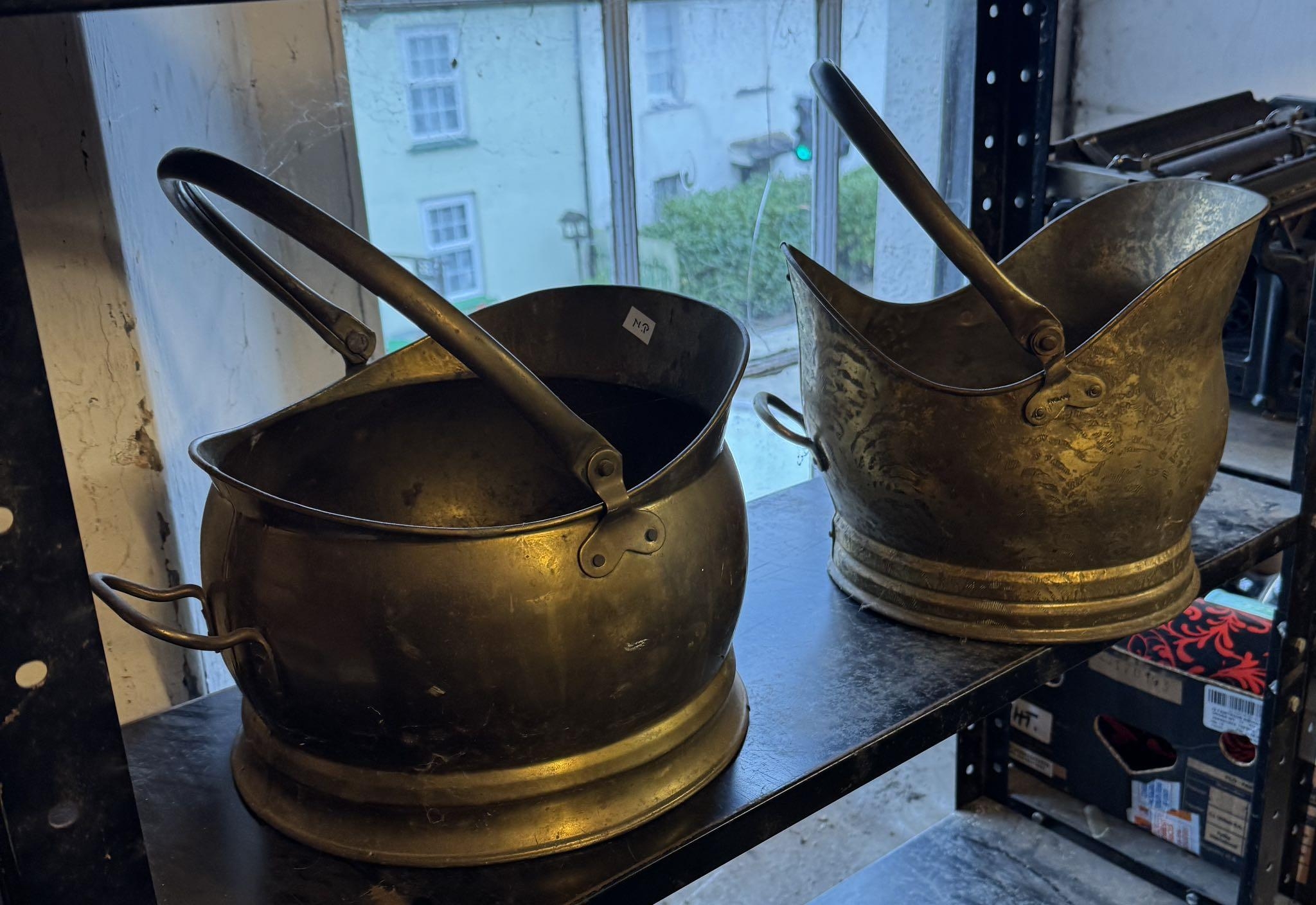 2 brass coal scuttles
