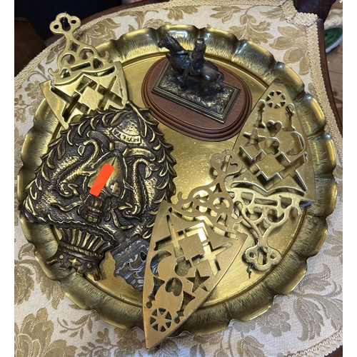 290 - Brass tray,trivets etc