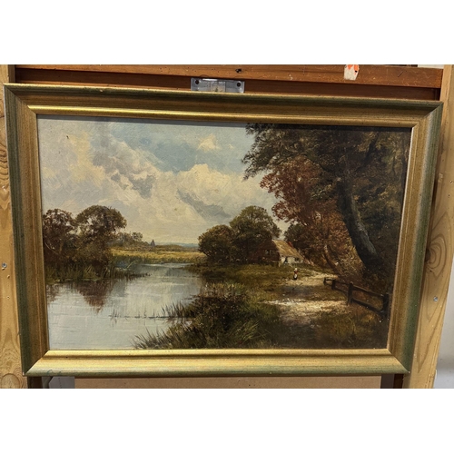 143 - Henry Cooper oil on canvas figures by the Thames Ditton