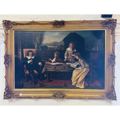 88 - Oil on canvas figures sat around a table