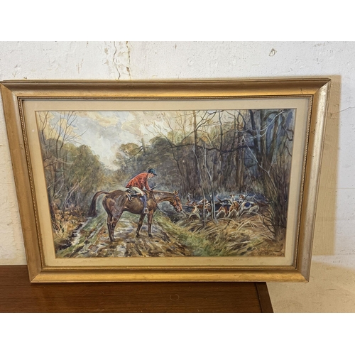 262 - A Bonheur watercolour huntsman & hounds
