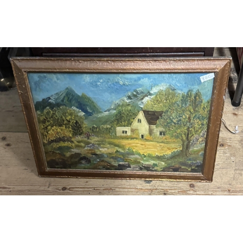 283 - Oil on canvas cottage in landscape