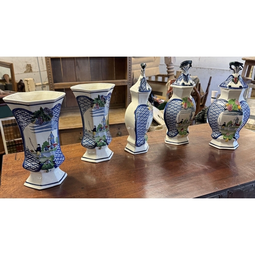336 - 5 delft vases & urns