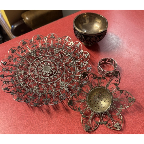 538 - Silver indian coin bowl etc