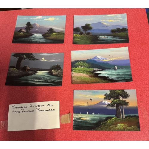 556 - 5 Japanese paintings on card