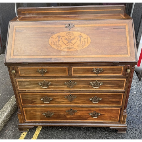 467 - Georgian mahogany & inlaid bureau with good fitted interior