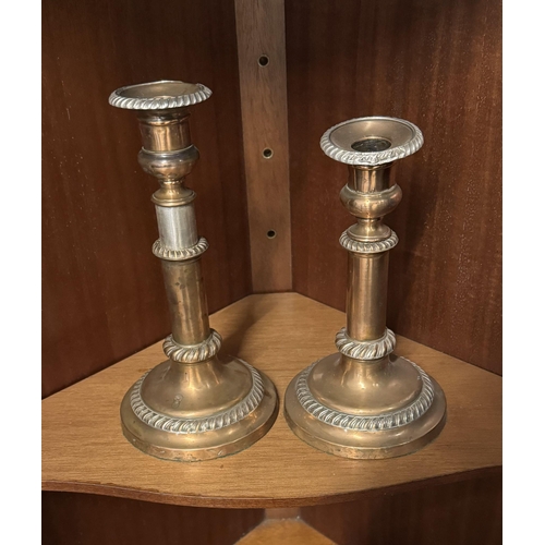 497 - Pair telescopic Sheffield plated candlesticks
