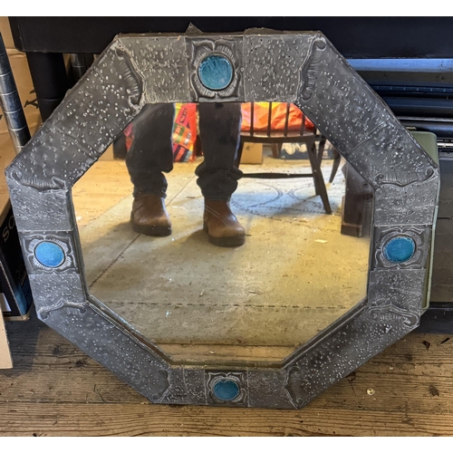 765 - Arts & Crafts pewter decorated mirror
