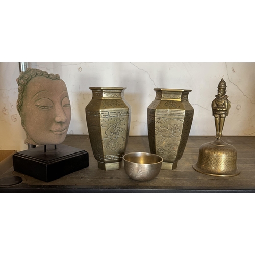 780 - Oriental brass vases etc