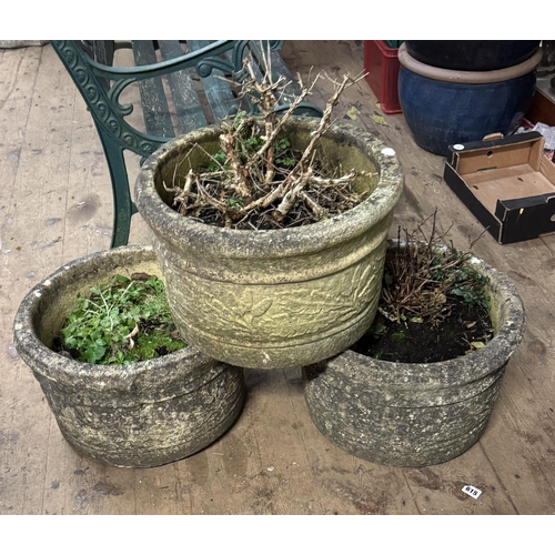 1028 - 3 large stoneware circular garden planters