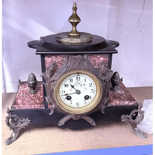 57 - Victorian marble & slate mantle clock