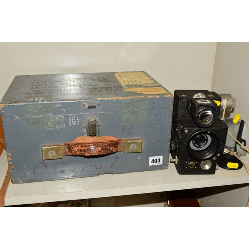 403 - AN AERONAUTICAL AND GENERAL INSTRUMENTS DAIL CAMERA MK5, in grey painted wooden military case and fi... 