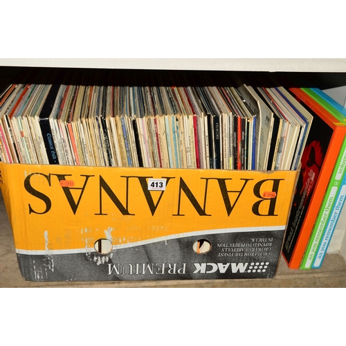 413 - A TRAY OF OVER 150 L.P'S, 12'' AND 7'' SINGLES, by artists including Frank Sinatra, Nat King Cole an... 