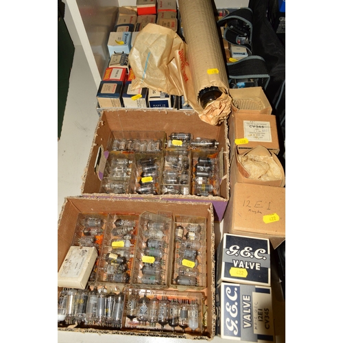 422 - THREE BOXES OF OVER SIXTY BOXED VINTAGE VACUUM TUBES (THERMIONIC VALVES), and over eighty unboxed va... 