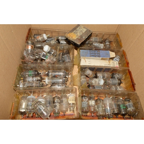 424 - THREE BOXES OF VINTAGE VACUUM TUBES (THERMIONIC VALVES), boxed and loose from makers like Mullard, P... 