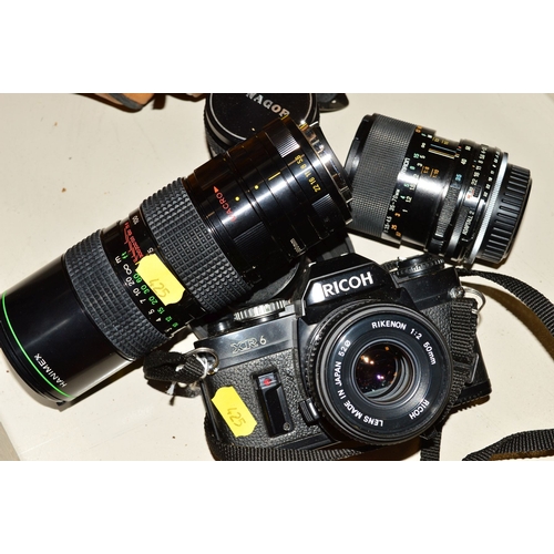 425 - A RICOH XR6 FILM SLR CAMERA, fitted with a Rikenon 50mm f2 lens, a Tamron 35-70mm f3.5 lens, a Sunag... 