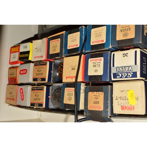 452 - FOUR TRAYS OF VINTAGE VACUUM TUBES (THERMIONIC VALVES), some in original boxes, others loose from ma... 