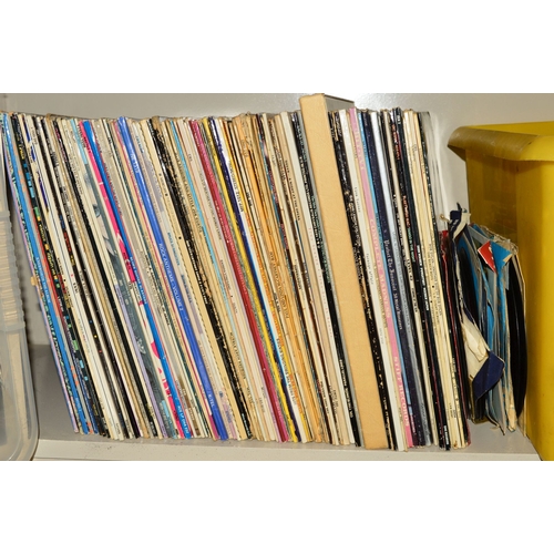 464 - A BOX OF OVER NINTY L.P'S AND TWENTY SINGLES AND E.P'S, from artists including The Beatles, The Roll... 