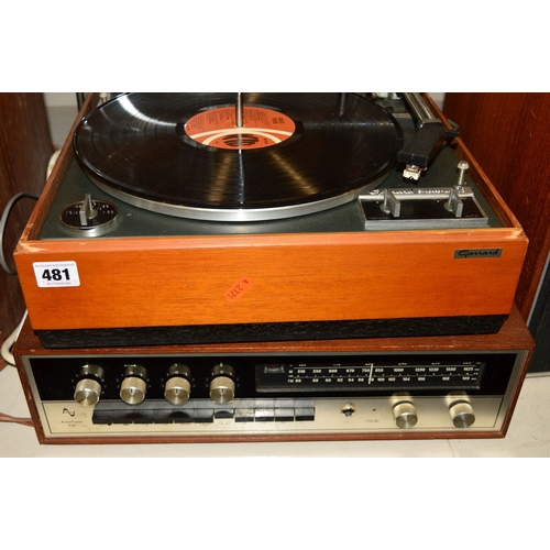 481 - A GARRARD SYNCRO-LAB 75 TURNTABLE, a Sony TC-121 tape player, an Armstrong 526 Amplifier, a pair of ... 