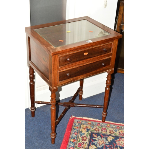 1535 - AN EDWARDIAN MAHOGANY SIDE TABLE with two drawers on turned legs united by a cross stretcher, width ... 