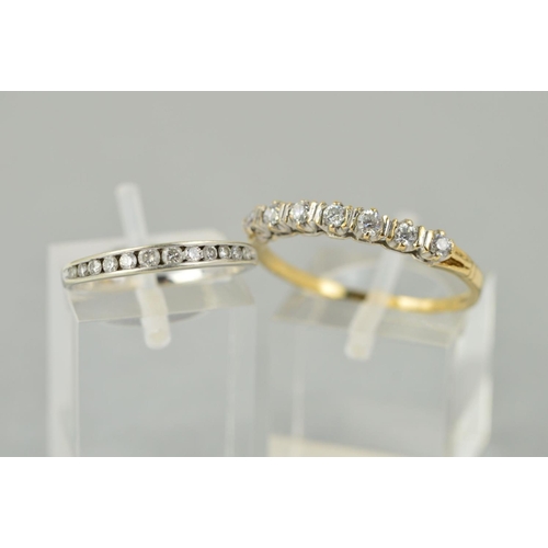 211 - TWO 9CT GOLD RINGS, the first a half eternity ring channel set with a graduated row of brilliant cut... 