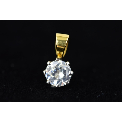 213 - AN 18CT GOLD CUBIC ZIRCONIA PENDANT, the circular cubic zirconia within an eight claw setting to the... 