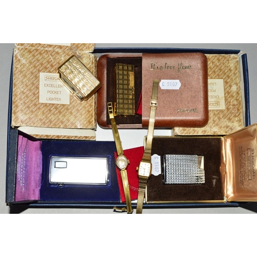 242 - A SELECTION OF LIGHTERS AND WATCHES to include two cased Sarome lighters, a Colibri lighter, a cased... 