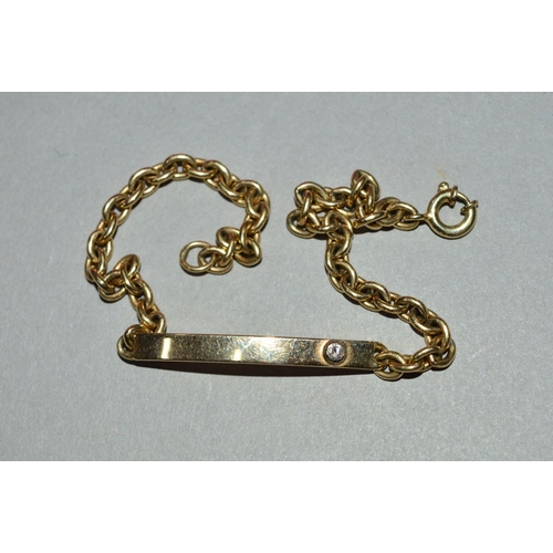 252 - A 9CT IDENTITY BRACELET SET WITH A SMALL DIAMOND, approximate weight 6.8 grams (2)