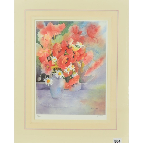 504 - JANET WHITTLE 'POPPIES', a limited edition print 79/300, signed in pencil, mounted, unframed, approx... 