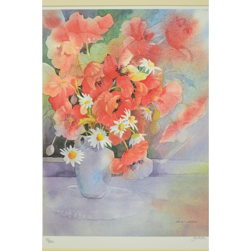 504 - JANET WHITTLE 'POPPIES', a limited edition print 79/300, signed in pencil, mounted, unframed, approx... 