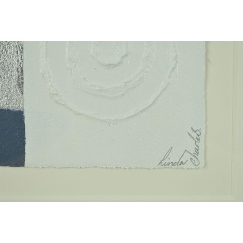 517 - LINDA CHARLES 'FACADE III', mixed media on paper, an abstract composition, signed bottom right, moun... 