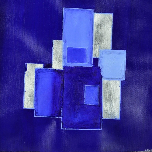 519 - L. SMYTH 'CONTEMPORARY BLUE VI', an abstract composition, signed bottom right, mixed media on paper,... 