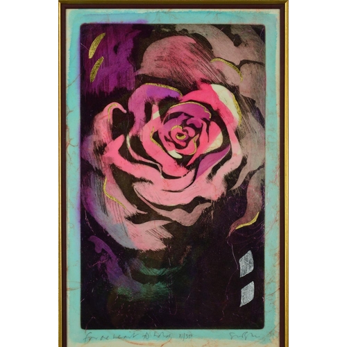 539 - SIMON BULL 'FOR ONE HEART TO HOLD', a limited edition print of a rose 21/350, signed and titled in p... 