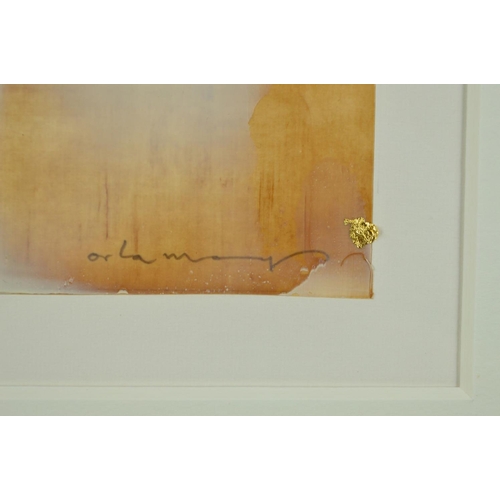 542 - ORLA MAY 'BROWN AND CREAM', a mixed media abstract work on paper, signed bottom right, mounted, fram... 